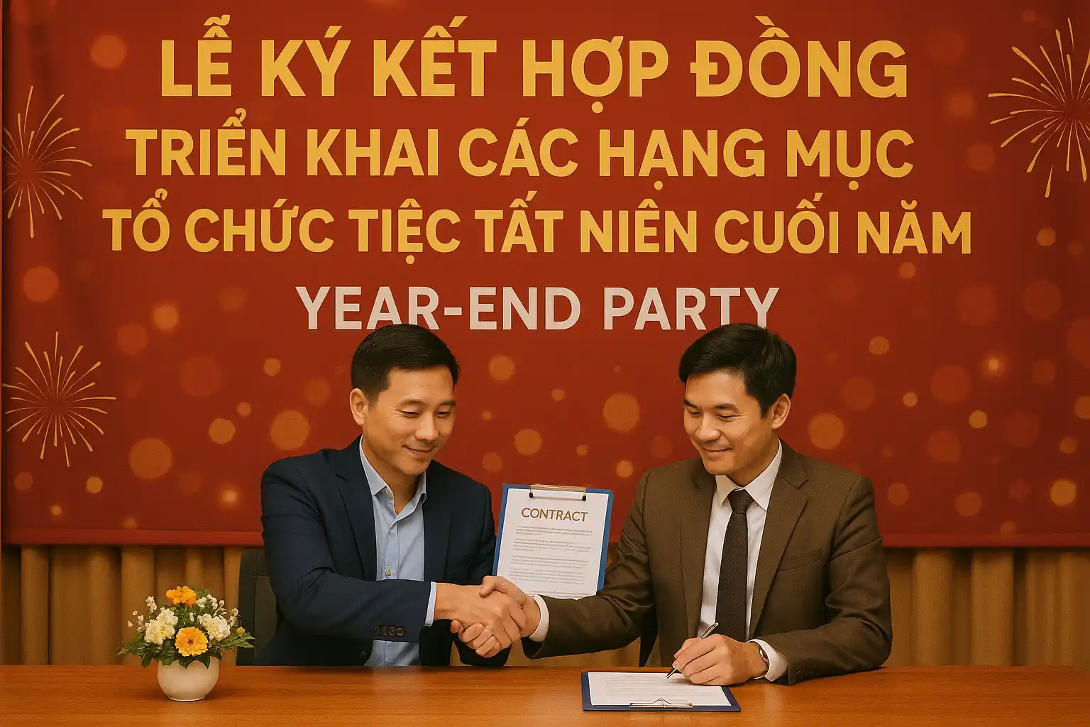 Ký kết hợp đồng cùng khách hàng và triển khai tiệc tất niên Ký kết hợp đồng cùng khách hàng và triển khai tiệc tất niên